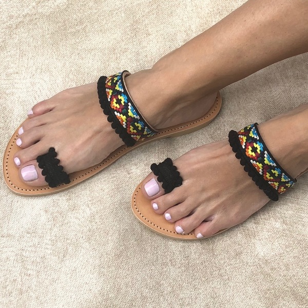 Δερμάτινα σανδάλια Boho black