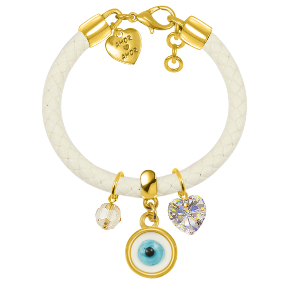 Βραχιόλι Δερμάτινο Με Swarovski Και Ματάκι Από Ορείχαλκο Επιχρυσωμένο
