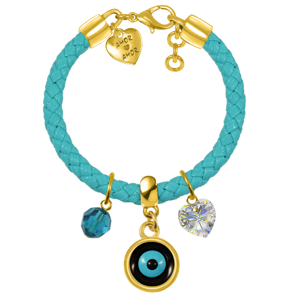 Βραχιόλι Δερμάτινο Με Swarovski Και Ματάκι Από Ορείχαλκο Επιχρυσωμένο