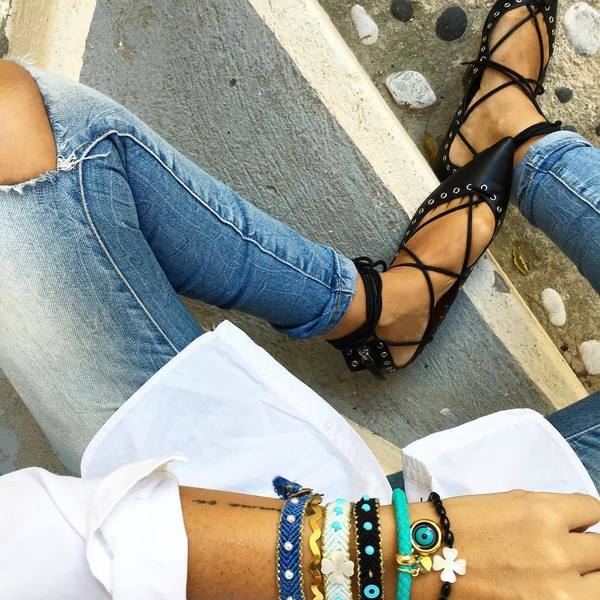 Βραχιόλι Δερμάτινο Με Swarovski Και Ματάκι Από Ορείχαλκο Επιχρυσωμένο