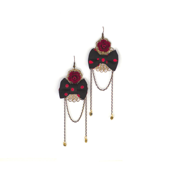 Red Rose Εarrings (σκουλαρίκια κρεμαστά με φιογκάκι πουά)