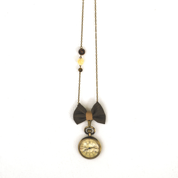 Vintage Clock Brown (ρολόι κολιέ)