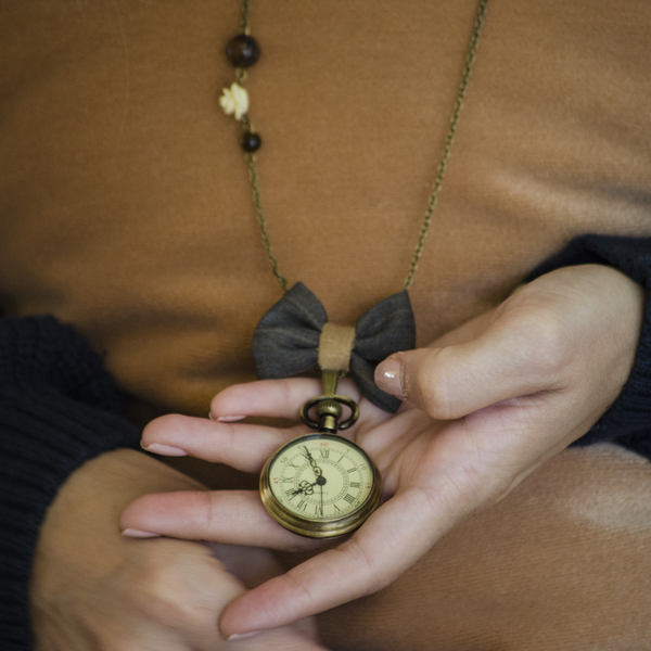 Vintage Clock Brown (ρολόι κολιέ)