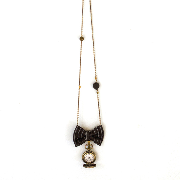 Vintage Clock Black Jean (ρολόι κολιέ)