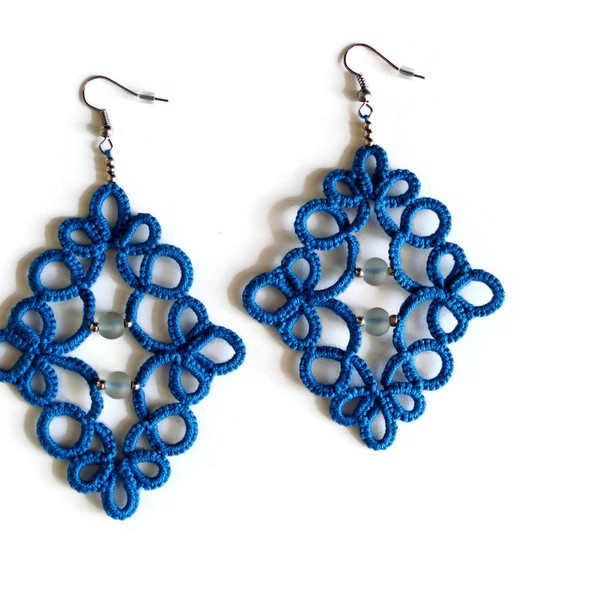 Blue boho beaded earrings