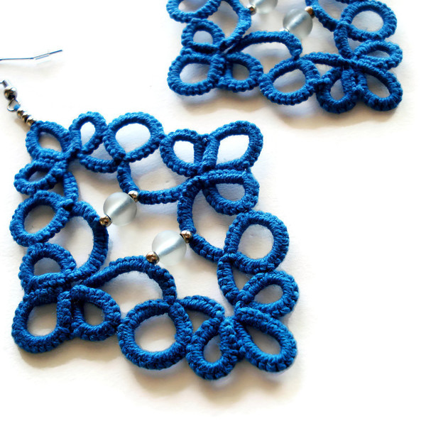 Blue boho beaded earrings