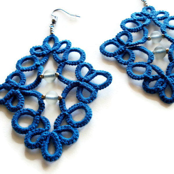 Blue boho beaded earrings