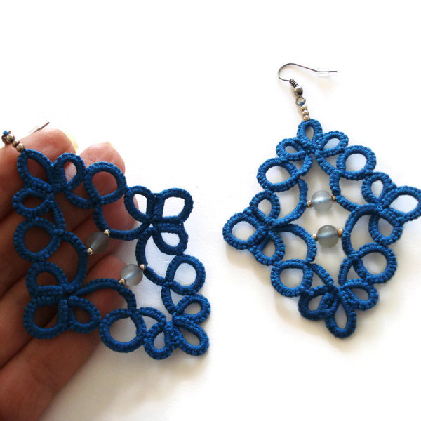Blue boho beaded earrings