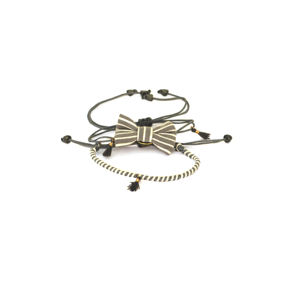 Bow Bracelets Set Stripe Grey