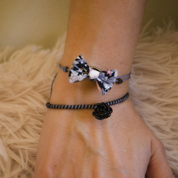 Bow Bracelets Set Black Floral