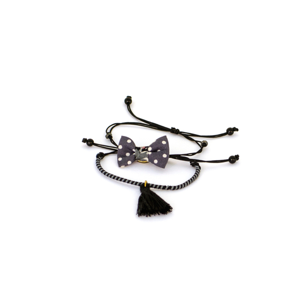 Bow Bracelets Set Polka Grey