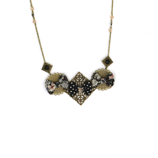 Black Floral Dots Necklace
