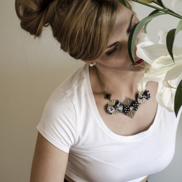 Black Floral Dots Necklace