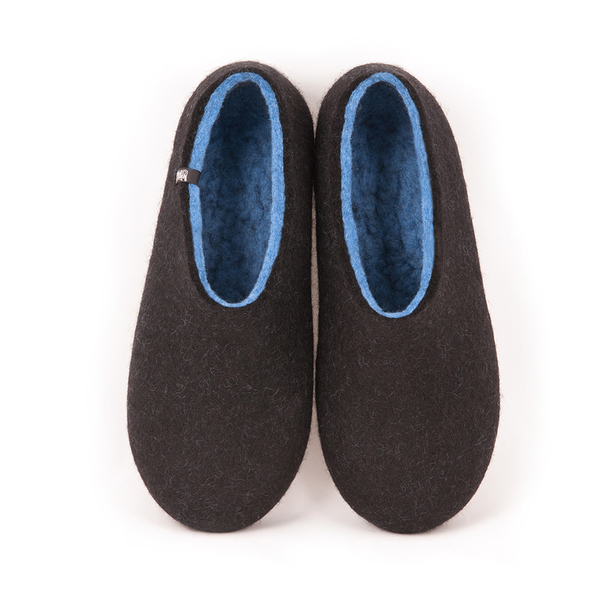 Wooppers αντρικές τσόχινες παντόφλες DUAL BLACK θαλασσί με λαστιχένιες σόλες.