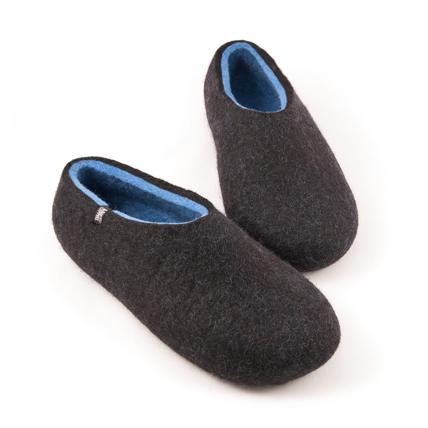 Wooppers αντρικές τσόχινες παντόφλες DUAL BLACK θαλασσί με λαστιχένιες σόλες.