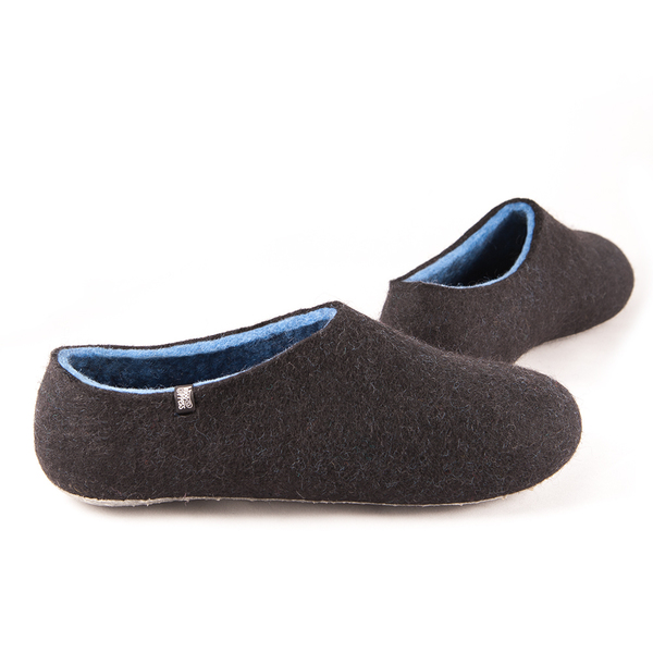 Wooppers αντρικές τσόχινες παντόφλες DUAL BLACK θαλασσί με λαστιχένιες σόλες.