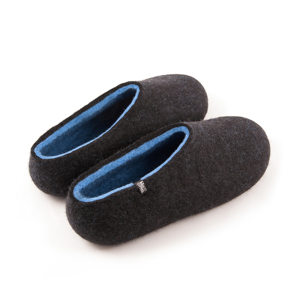 Wooppers αντρικές τσόχινες παντόφλες DUAL BLACK θαλασσί με λαστιχένιες σόλες.