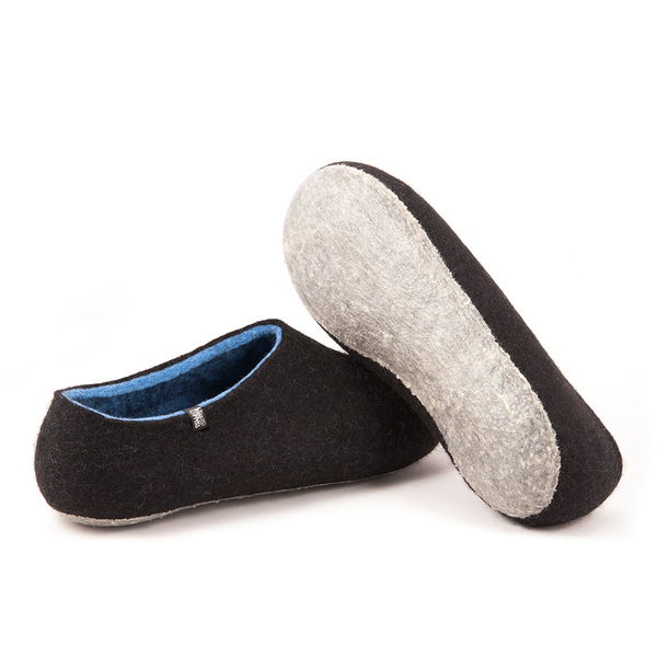 Wooppers αντρικές τσόχινες παντόφλες DUAL BLACK θαλασσί με λαστιχένιες σόλες.