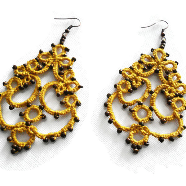 Statement lace yellow earrings