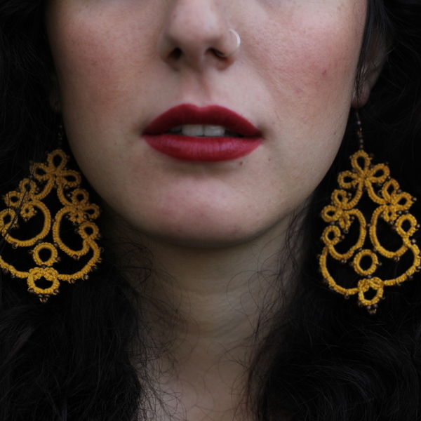Statement lace yellow earrings