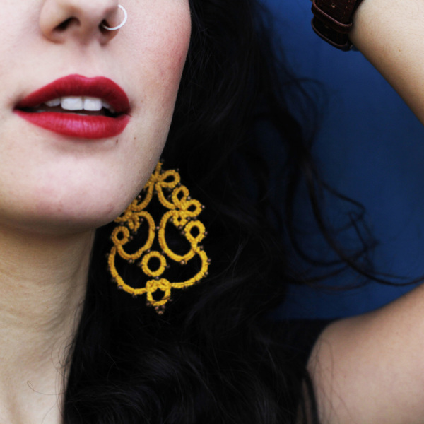 Statement lace yellow earrings