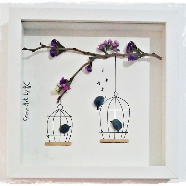 NEW!!! Stone Art "...Birds in a cage"