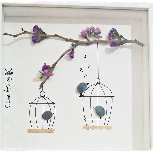 NEW!!! Stone Art "...Birds in a cage"