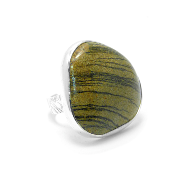 " Bubble seastone ring - stripes - " - Xειροποίητο επάργυρο δαχτυλίδι με βότσαλο!