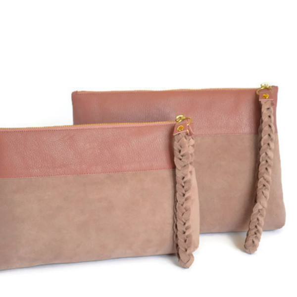 Ivy Large Pouch σε σάπιο μήλο από δέρμα και suede