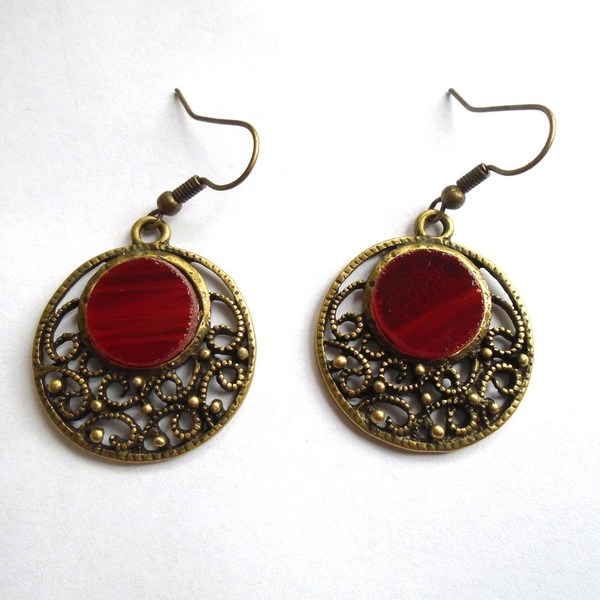 Boho Vintage Σκουλαρίκια με γυαλί Βιτρώ