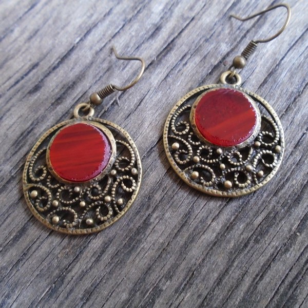 Boho Vintage Σκουλαρίκια με γυαλί Βιτρώ