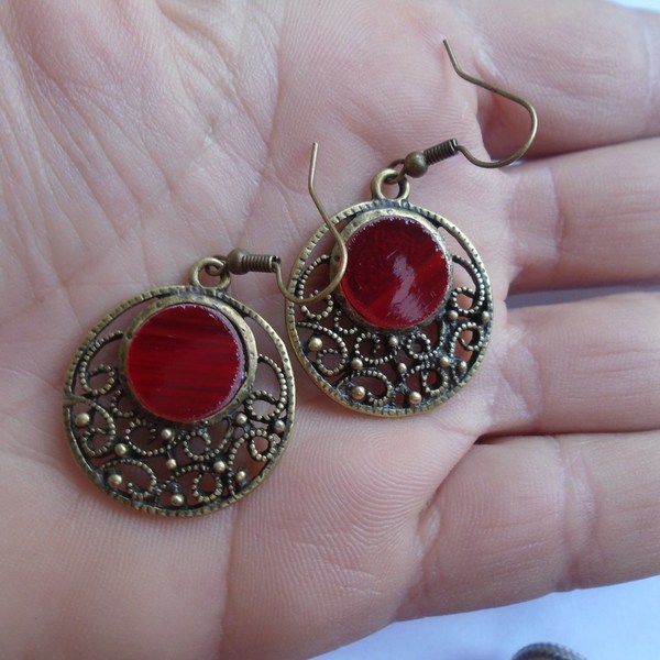 Boho Vintage Σκουλαρίκια με γυαλί Βιτρώ
