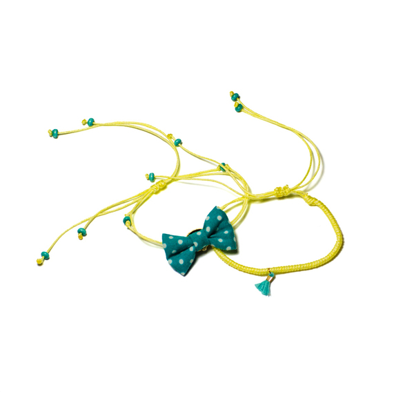 Bow Bracelets Set Petrol Polka