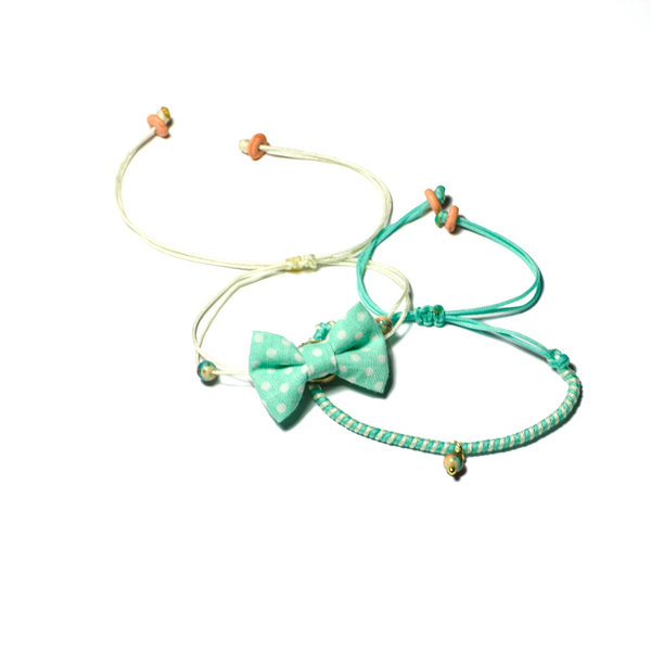 Bow Bracelets Set Mint Polka