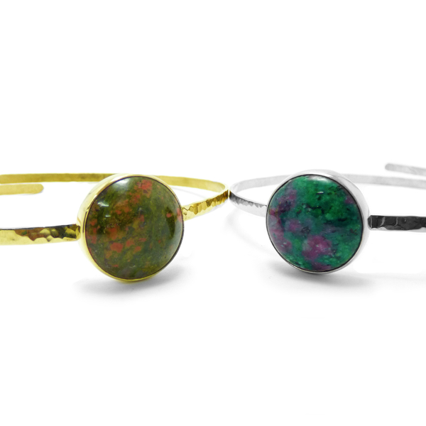 " Ruby Zoisite and Ounakite bracelet " - Χειροποίητα σφυρήλατα βραχιόλια ώμου με Ζοϊσίτη κ Ουνακίτη!