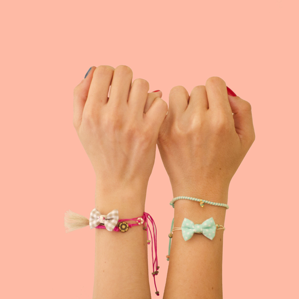 Bow Bracelets Set Mint Polka