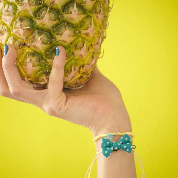 Bow Bracelets Set Petrol Polka