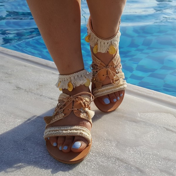 Χειροποίητα Δερμάτινα Σανδάλια Χρυσά
