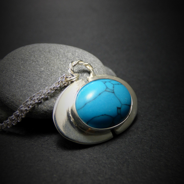 " Turquoise " -Χειροποίητο επάργυρο μενταγιόν με Ημιπολύτιμο λίθο Τιρκουάζ!