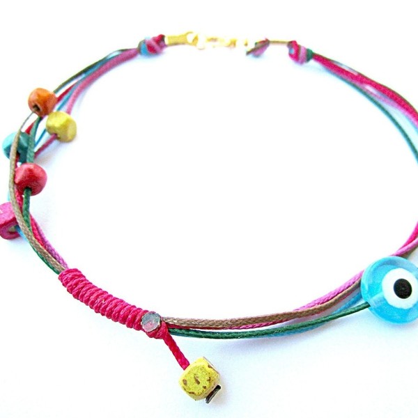wood eye anklet| χειροποιητο βραχιολι ποδι ματι minimal