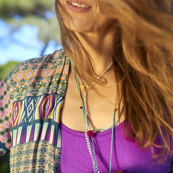 Ροζάριο summer chic με τιρκουάζ και κοράλλι