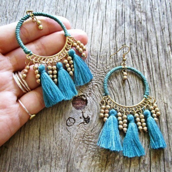 blue tassel brass| χειροποιητο σκουλαρικι ethnic boho statement