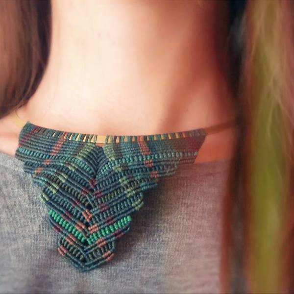 Boho, Vintage Style Κολιέ Μacrame σε Πράσινες Αποχρώσεις