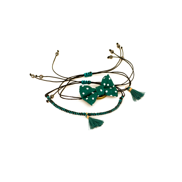 Forest Green Bow Bracelets Set