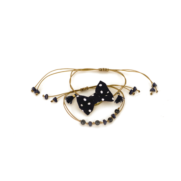 Polka Blue Bow Bracelets Set