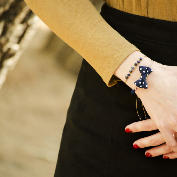 Polka Blue Bow Bracelets Set