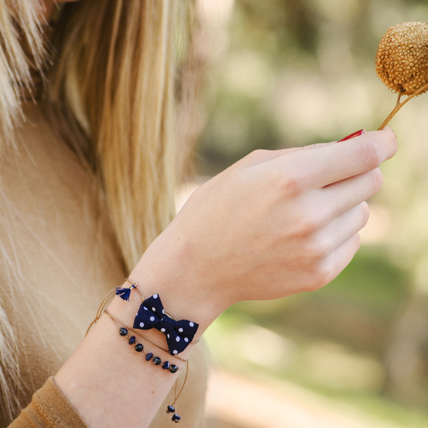 Polka Blue Bow Bracelets Set