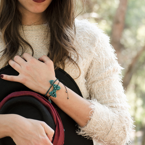 Forest Green Bow Bracelets Set