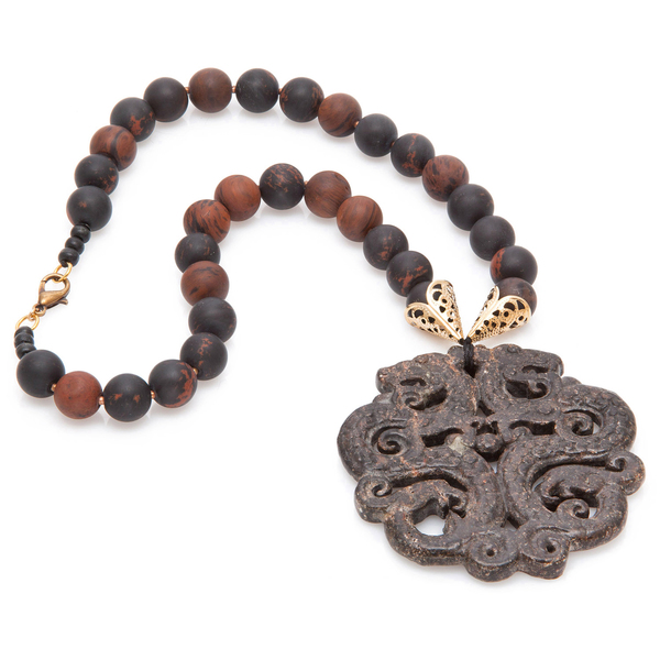 Μακρύ κολιέ ∘BOHO∘ με έθνικ στοιχείο από καφέ Jade
