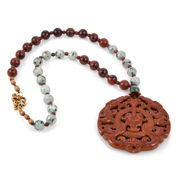 Μακρύ κολιέ ∘BOHO∘ με έθνικ στοιχείο από Jade